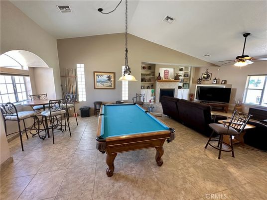 Billiard Table, Fireplace, Game Room, Interior, Living room, Pendant Lights