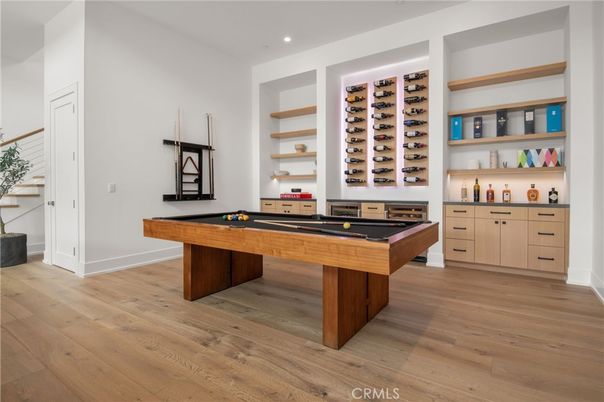 Billiard Table, Game Room, Interior, Recessed Lighting, Wood Texture Flooring