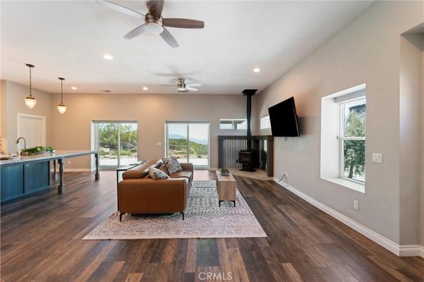 Interior, Living room, Pendant Lights, Recessed Lighting, Wood Texture Flooring