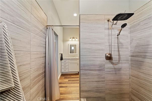 Bathroom, Interior, Recessed Lighting, Wood Texture Flooring