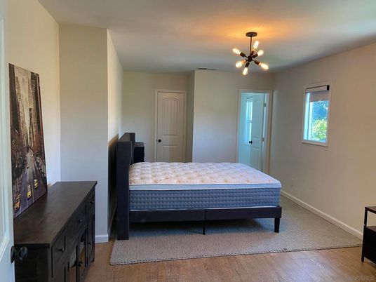 Bedroom, Interior, Pendant Lights, Wood Texture Flooring