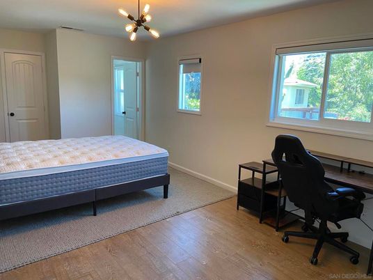 Bedroom, Home Office, Interior, Pendant Lights, Wood Texture Flooring