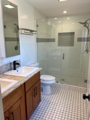 Bathroom, Glass Shower, Interior, Recessed Lighting
