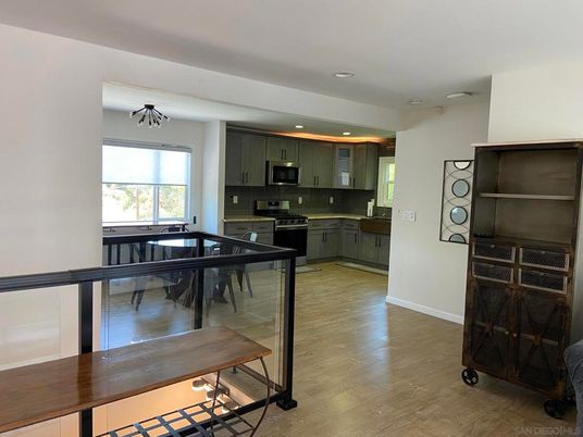 Dining room, Interior, Kitchen, Recessed Lighting, Wood Texture Flooring