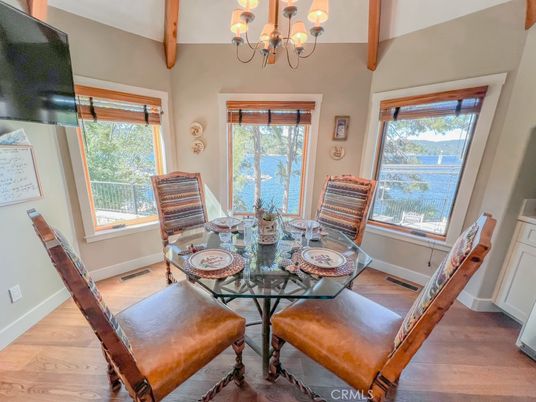 Chandelier, Dining room, Interior, Wooden Beams, Wood Texture Flooring