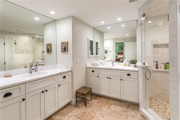 Bathroom, Dual Sink Vanities, Glass Shower, Interior, Recessed Lighting