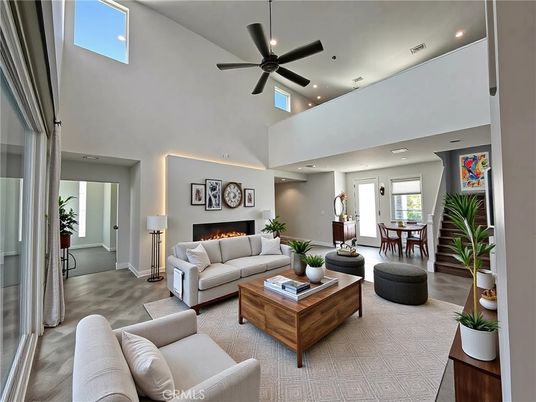 Dining room, Fireplace, Interior, Living room, Recessed Lighting