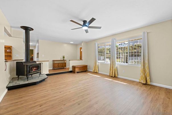Fireplace, Interior, Recessed Lighting, Wood Texture Flooring