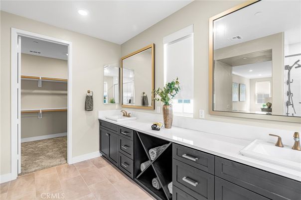 Bathroom, Dual Sink Vanities, Interior, Recessed Lighting, Walk-in Closets