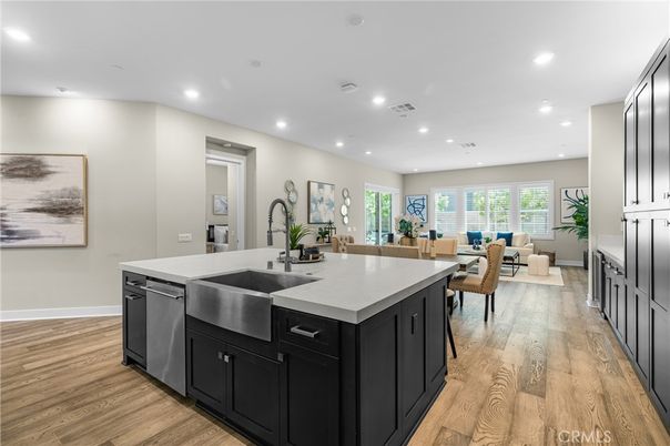 Dining room, Interior, Kitchen, Living room, Recessed Lighting, Wood Texture Flooring