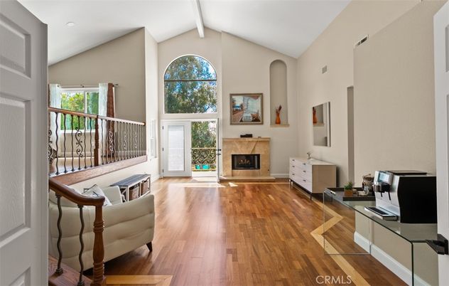 Fireplace, Interior, Recessed Lighting, Wood Texture Flooring