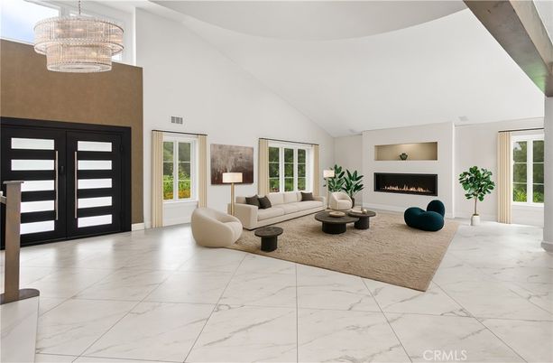 Chandelier, Fireplace, Interior, Living room, Marble