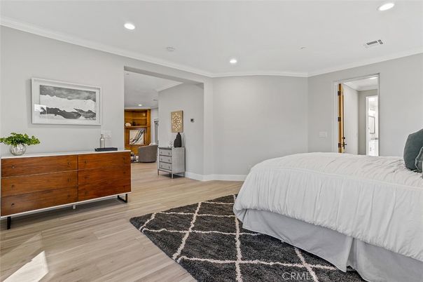 Bedroom, Interior, Recessed Lighting, Wood Texture Flooring
