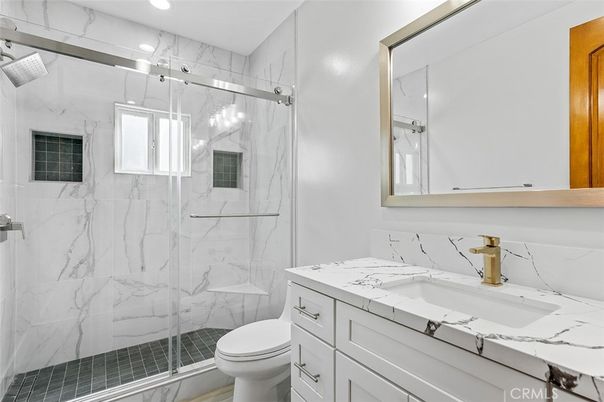 Bathroom, Glass Shower, Interior, Marble Walls, Recessed Lighting