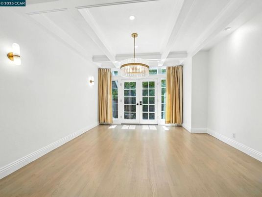 Chandelier, Empty room, Interior, Recessed Lighting, Wood Texture Flooring