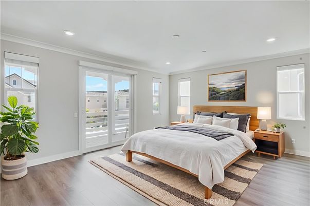 Bedroom, Interior, Recessed Lighting, Wood Texture Flooring