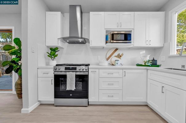 Interior, Kitchen, Stainless Steel Appliances, Wood Texture Flooring