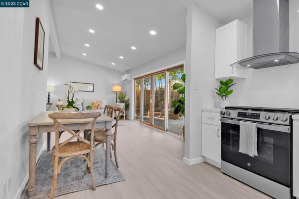 Dining room, Interior, Kitchen, Recessed Lighting, Stainless Steel Appliances, Wood Texture Flooring