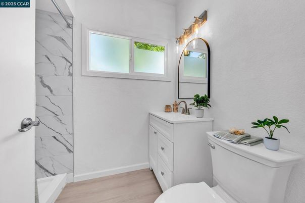 Bathroom, Interior, Marble Walls, Wood Texture Flooring