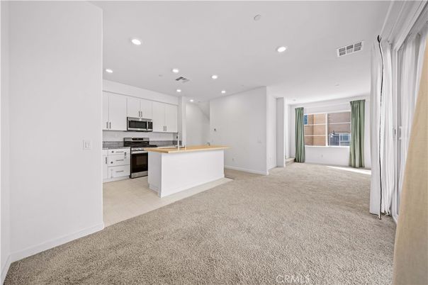 Empty room, Interior, Kitchen, Recessed Lighting, Stainless Steel Appliances