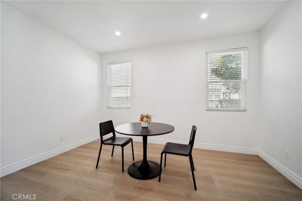 Dining room, Interior, Recessed Lighting, Wood Texture Flooring
