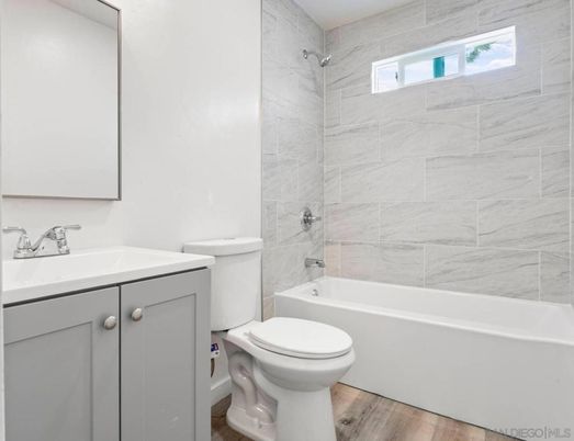 Bathroom, Interior, Marble Walls, Wood Texture Flooring