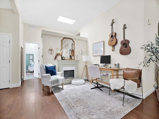 Fireplace, Home Office, Interior, Wood Texture Flooring