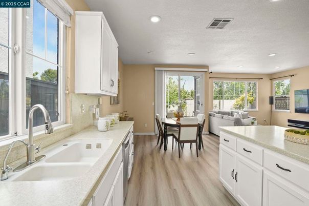 Dining room, Interior, Kitchen, Living room, Recessed Lighting, Wood Texture Flooring