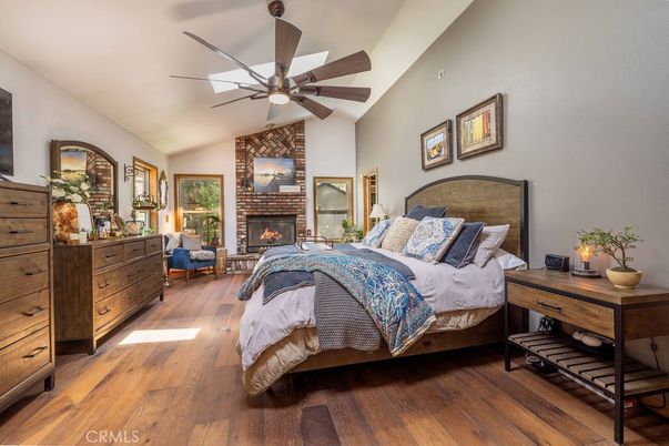 Bedroom, Fireplace, Interior, Wood Texture Flooring