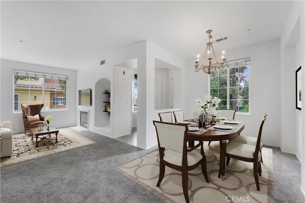 Chandelier, Dining room, Fireplace, Interior, Living room