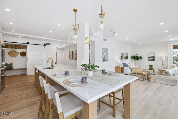 Dining room, Interior, Kitchen, Living room, Pendant Lights, Recessed Lighting, Wood Texture Flooring