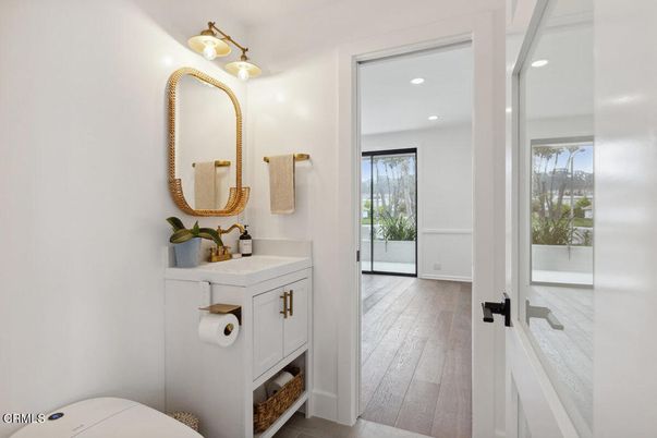 Bathroom, Interior, Recessed Lighting, Wood Texture Flooring