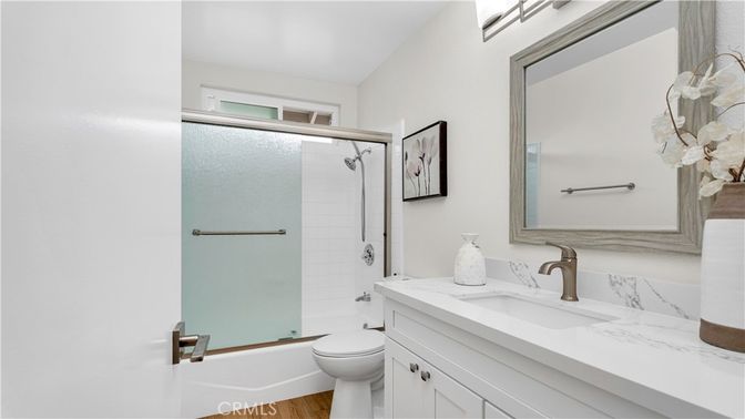 Bathroom, Glass Shower, Interior, Wood Texture Flooring