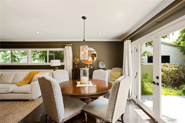Dining room, Interior, Pendant Lights, Recessed Lighting, Wood Texture Flooring
