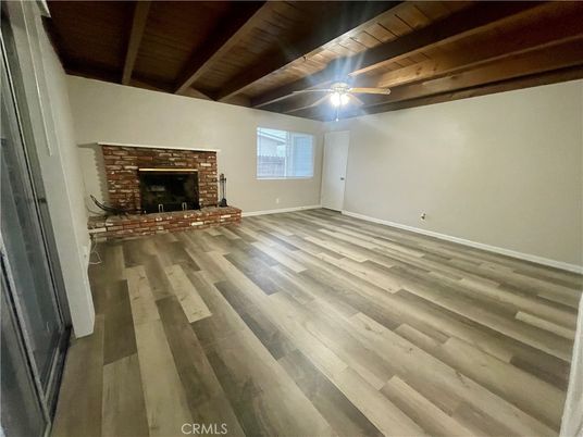 Empty room, Fireplace, Interior, Wooden Beams, Wooden Ceilings, Wood Texture Flooring