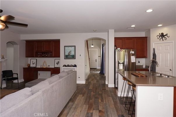 Interior, Kitchen, Living room, Pendant Lights, Recessed Lighting, Stainless Steel Appliances, Wood Texture Flooring