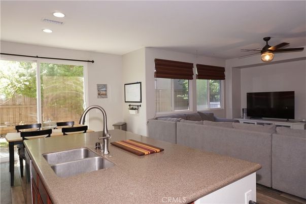 Dining room, Interior, Kitchen, Living room, Recessed Lighting, Wood Texture Flooring
