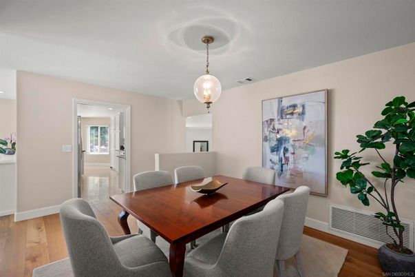 Dining room, Interior, Pendant Lights, Wood Texture Flooring
