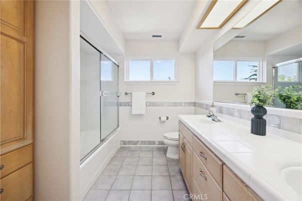 Bathroom, Dual Sink Vanities, Glass Shower, Interior, Tile Countertops