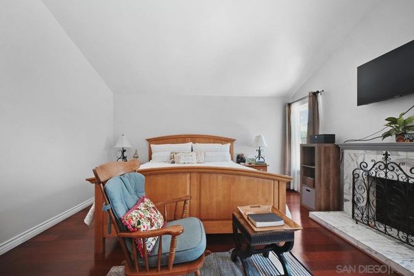 Bedroom, Fireplace, Interior, Wood Texture Flooring
