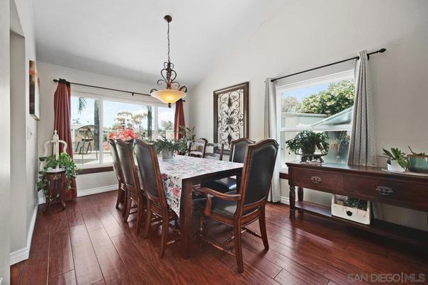Dining room, Interior, Pendant Lights, Wood Texture Flooring