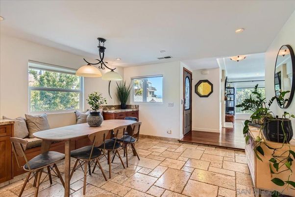 Dining room, Interior, Pendant Lights, Recessed Lighting, Wood Texture Flooring
