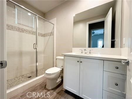 Bathroom, Glass Shower, Interior, Recessed Lighting, Wood Texture Flooring