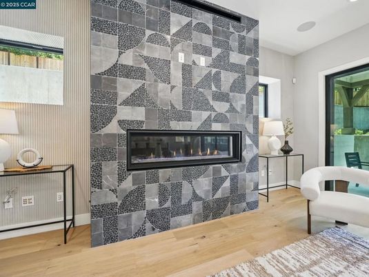 Fireplace, Interior, Recessed Lighting, Wood Texture Flooring