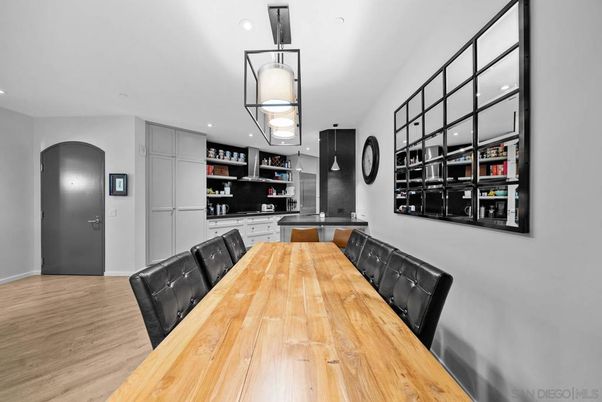 Dining room, Interior, Recessed Lighting, Wood Texture Flooring