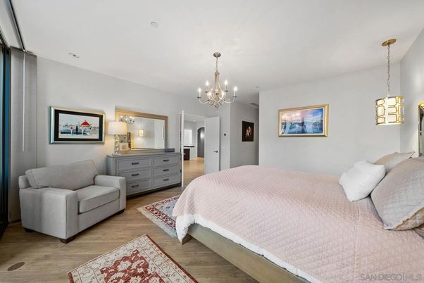 Bedroom, Chandelier, Interior, Pendant Lights, Wood Texture Flooring