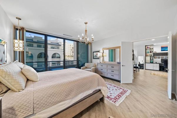 Bedroom, Chandelier, Interior, Pendant Lights, Recessed Lighting, Wood Texture Flooring