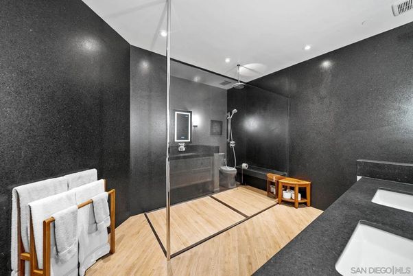 Bathroom, Interior, Recessed Lighting, Wood Texture Flooring
