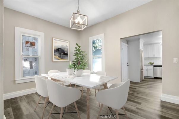 Dining room, Interior, Kitchen, Pendant Lights, Wood Texture Flooring