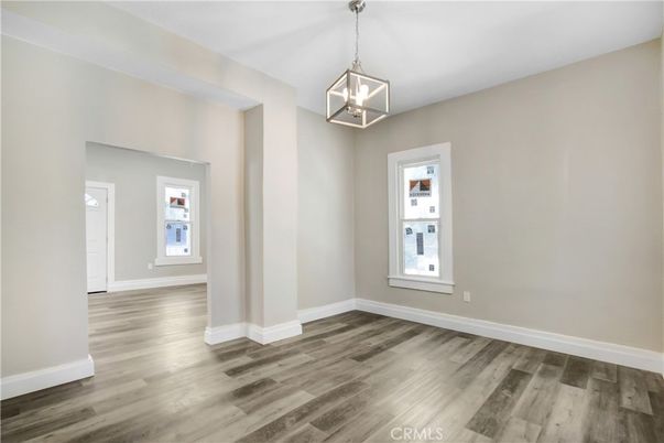 Empty room, Interior, Pendant Lights, Wood Texture Flooring